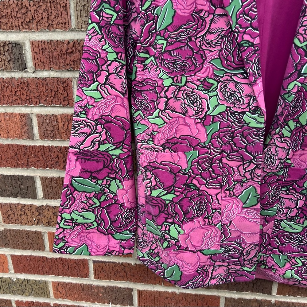 Lula Roe Pink and Green Rose Floral Blazer Suit Jacket - Picture 4 of 4